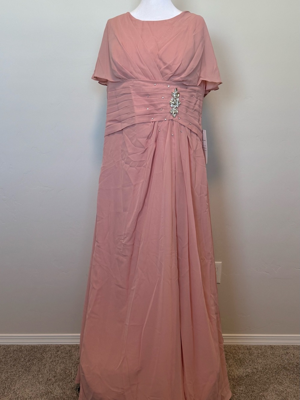 Dusty Rose Chiffon Maxi Dress with Embellished Waist